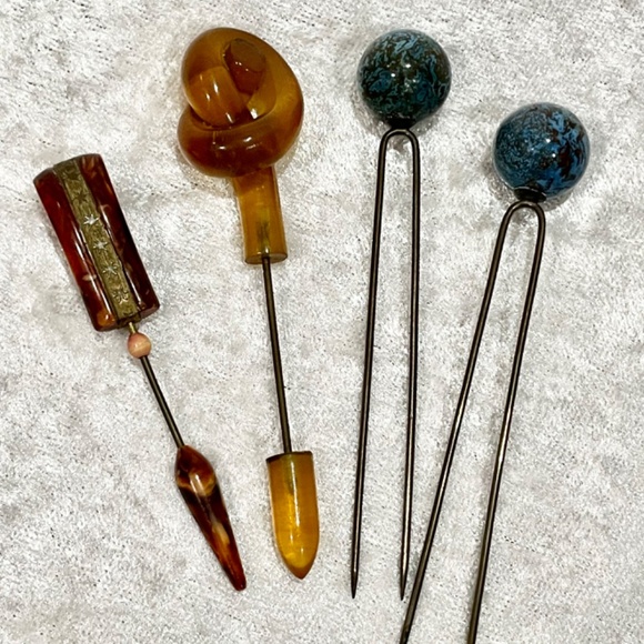 Antique Vintage Chinese Bakelite Hairpins Ornaments Japanese Accessories - Picture 2 of 7